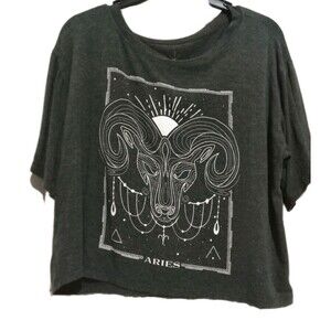 Aries T-Shirt Life Clothing Company Size Medium Crop Top Grey Short Sleeves